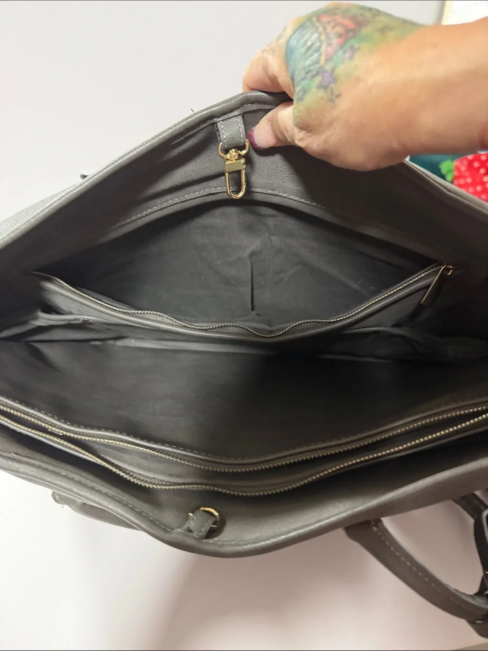 Gray Leather Tote Bag by Unknown Brand